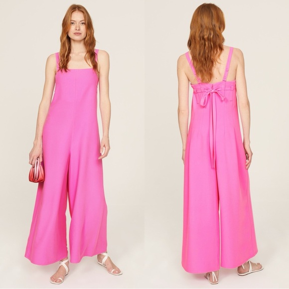Adam Lippes Wide Leg Sleeveless Bow Jumpsuit Size 6 Barbie Pink